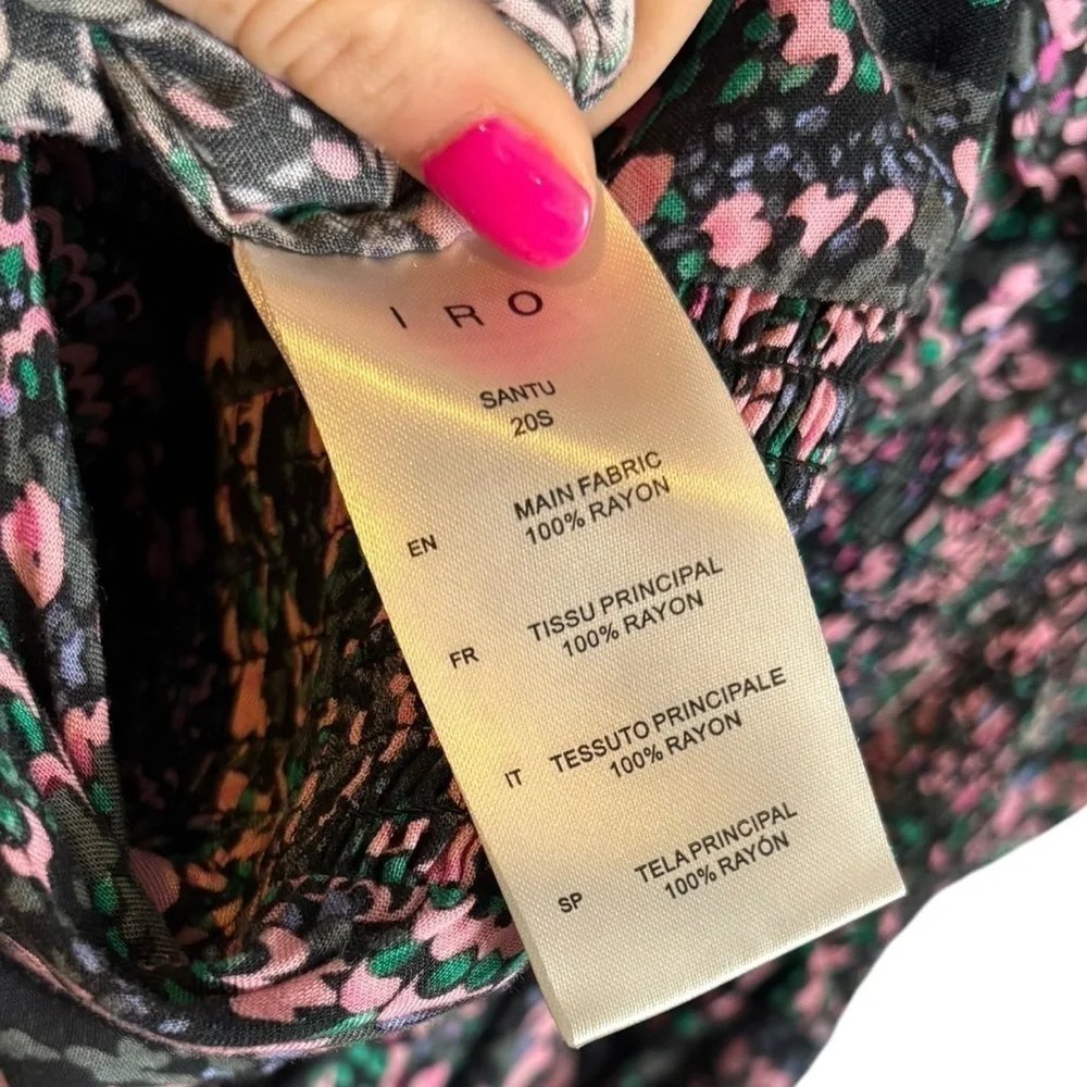 IRO Women's Floral Ruffle Party Cocktail Dress Size 39= US 6 Pink Green Black